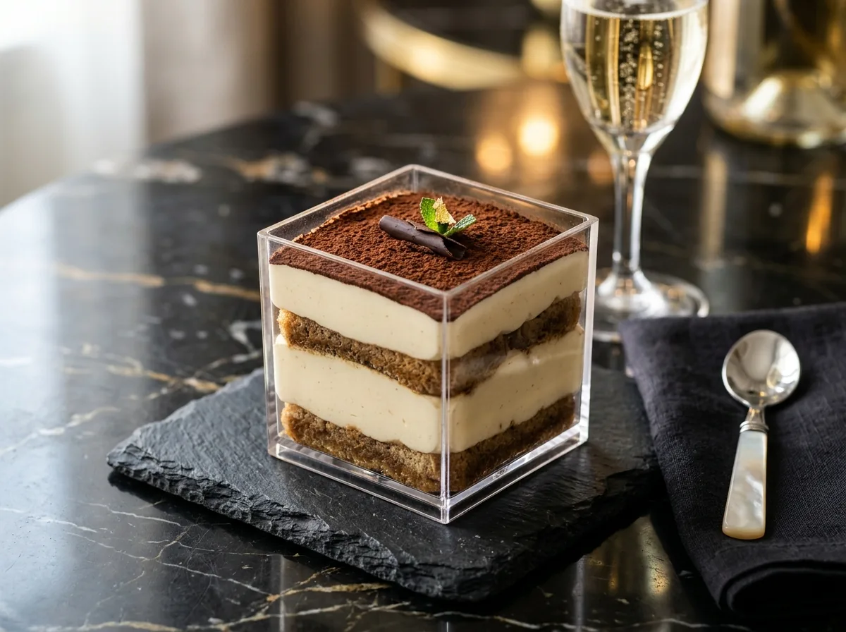 Divine Mini Tiramisu in crystal cube cup